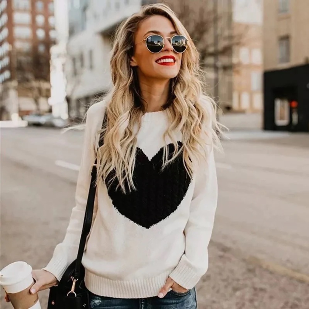 Heart printed pullover knit sweater long sleeve tops
Fits true to size - Picture 3 of 7